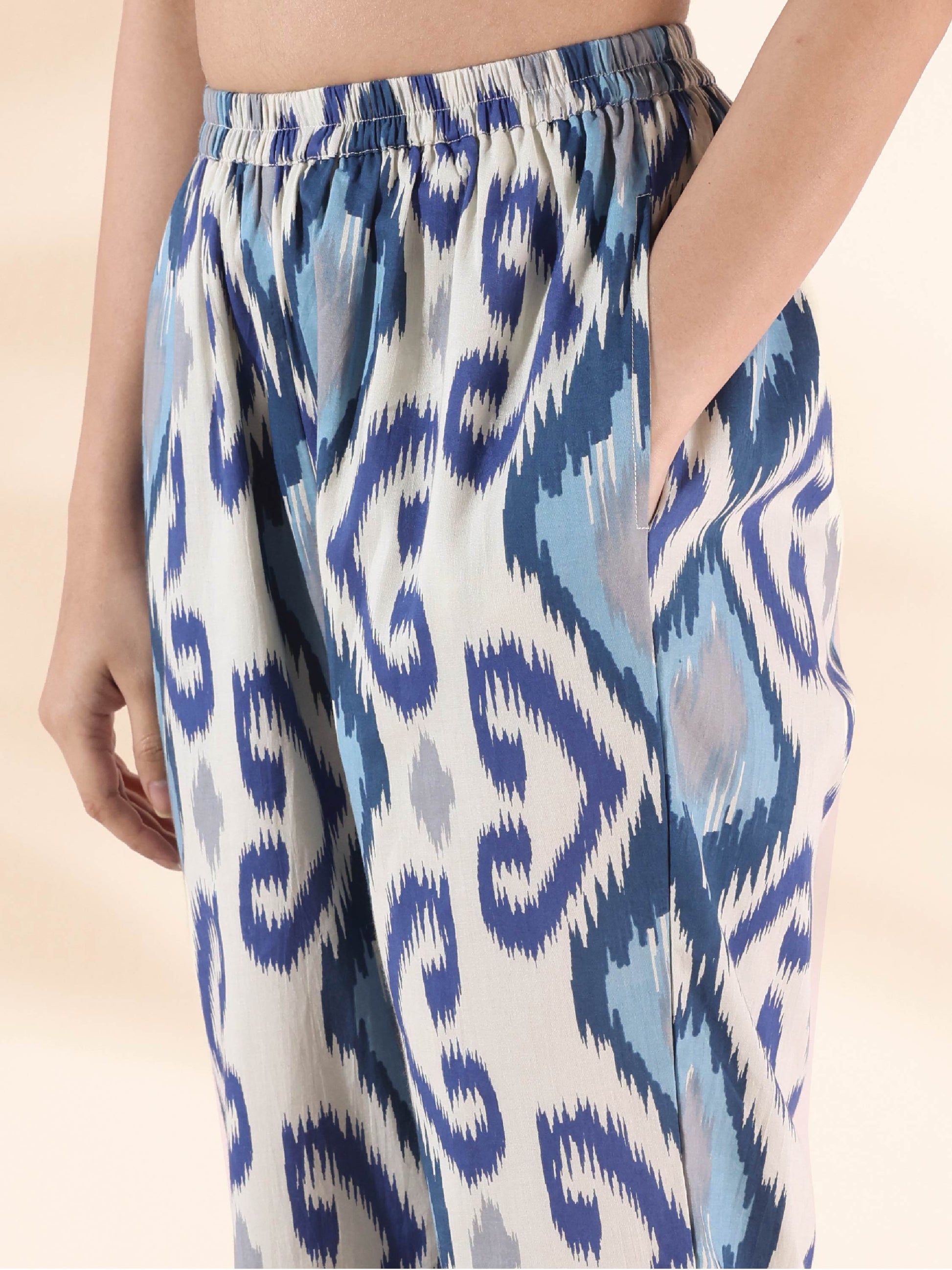 trueBrowns Blue Cotton Ikat Relaxed Co-ord Set - Distacart