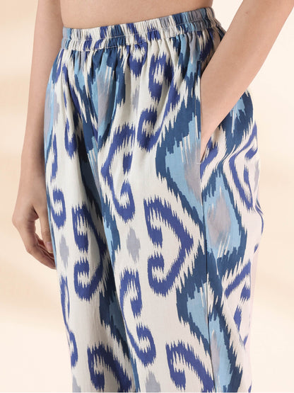 trueBrowns Blue Cotton Ikat Relaxed Co-ord Set - Distacart