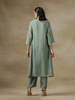 Thumbnail for trueBrowns Light Green Bandhani Printed Silk Yoke Kurta Pant Set - Distacart