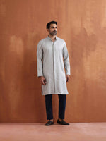 Thumbnail for trueBrowns Men's Grey Chanderi Front Open Kurta