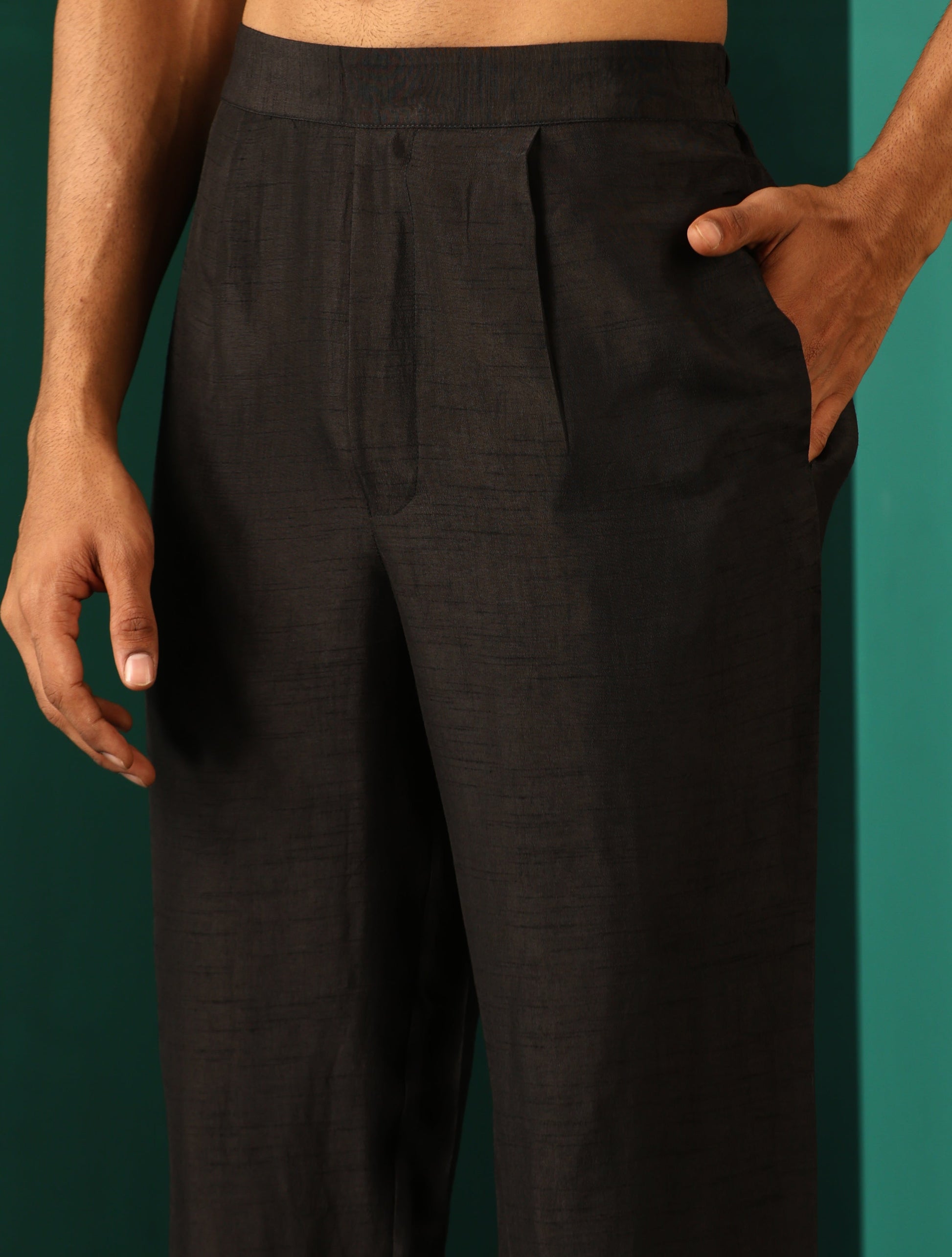 trueBrowns Men's Black Silk Co-ord Set Stitch Detail - Distacart