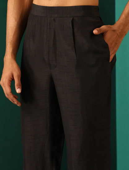 trueBrowns Men's Black Silk Co-ord Set Stitch Detail - Distacart