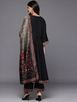 Thumbnail for Varanga Women Black Floral Printed Embellished Anarkali Kurta Paired With Bottom And Printed Dupatta - Distacart