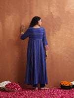 Thumbnail for trueBrowns Blue Stripe Flared Anarkali Kurta Set