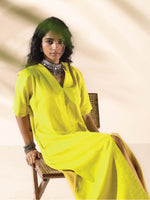 Thumbnail for trueBrowns Lime Cotton Front Slit Dress - Distacart
