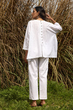 Thumbnail for trueBrowns White Cotton Embroidered Relaxed Co-ord Set - Distacart