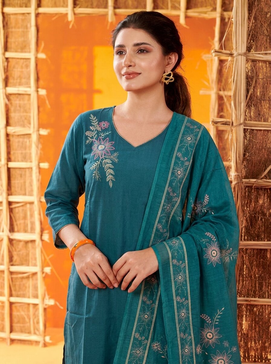 Anaita Teal Readymade Suit with Embroidery Work - Dista