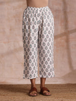 Thumbnail for trueBrowns Tiffany Blue Floral Block Print Cotton Front Neck Gathered Kurta Pant Set - Distacart