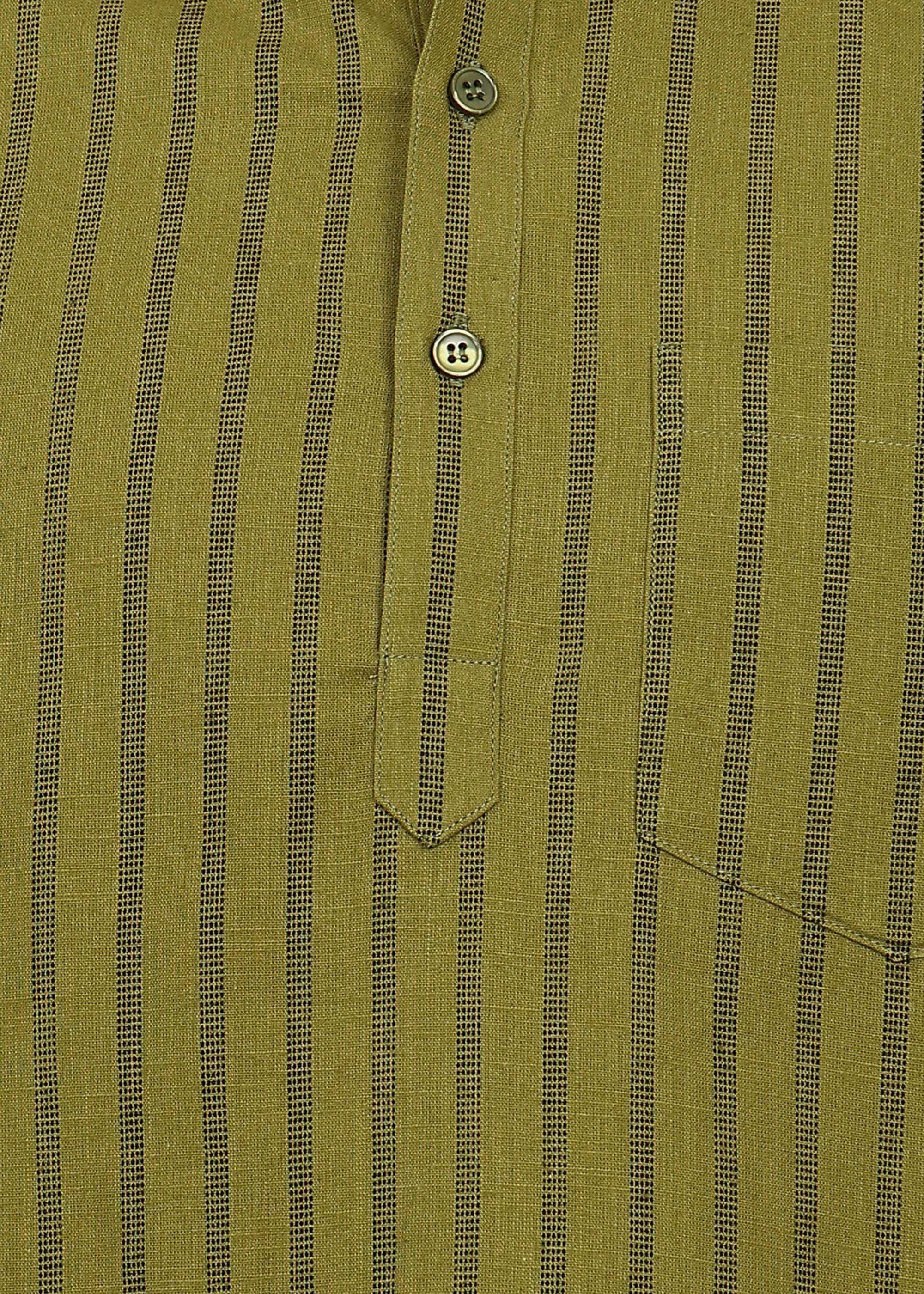 Fabmade Olive Stripe Linen Kurta Set - Distacart