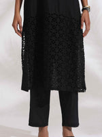Thumbnail for trueBrowns Black Cotton Schiffli Kurta Set