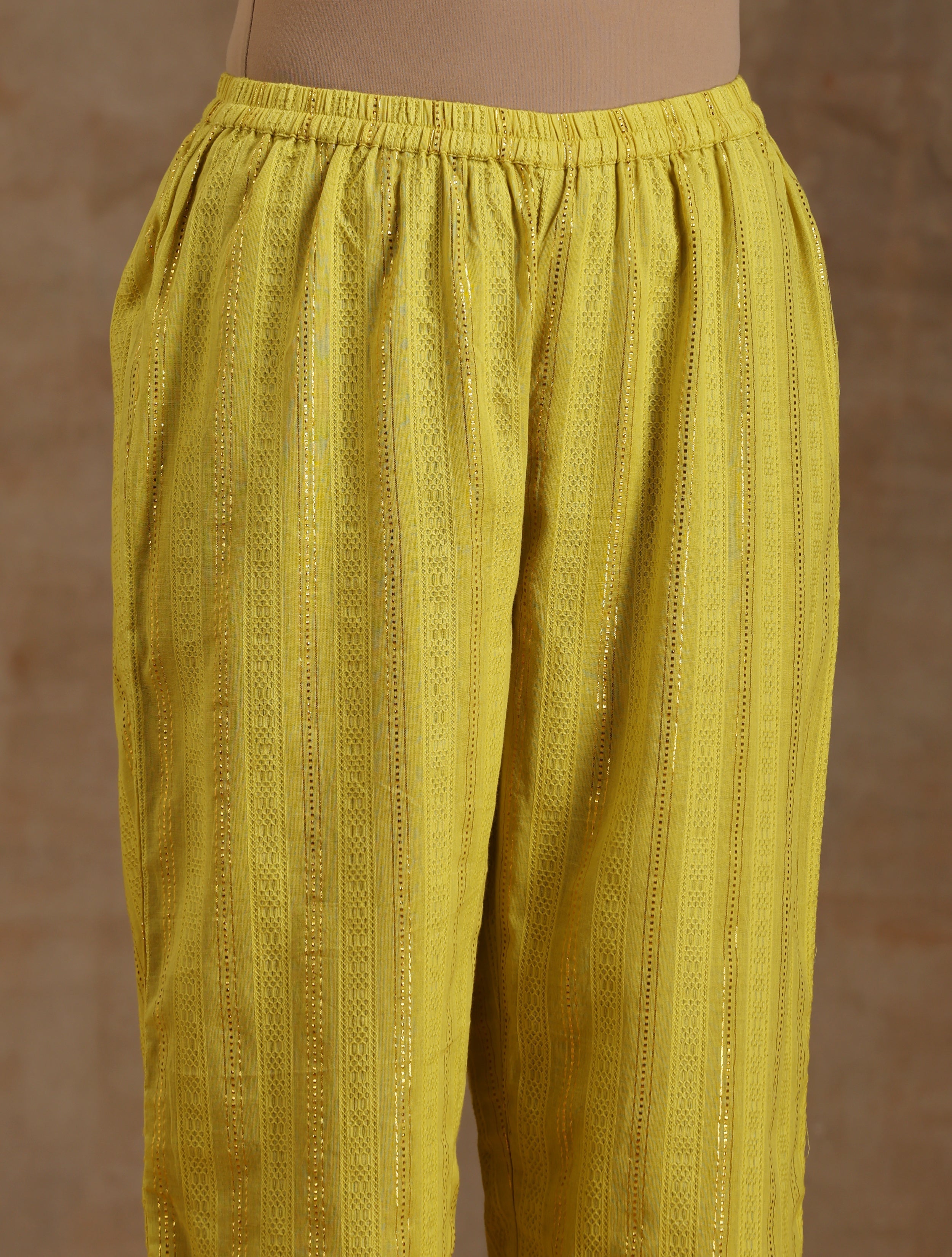 trueBrowns Lime Gold Cotton Relax High Slit Kurta Set - Distacart