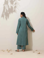 Thumbnail for trueBrowns Green Cotton Linen Kurta Pant Set