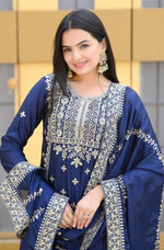 Thumbnail for Teeya Creation Blue Color Chinon Silk Heavy Embroidery Work Fully Stitched Salwar Suit - Distacart