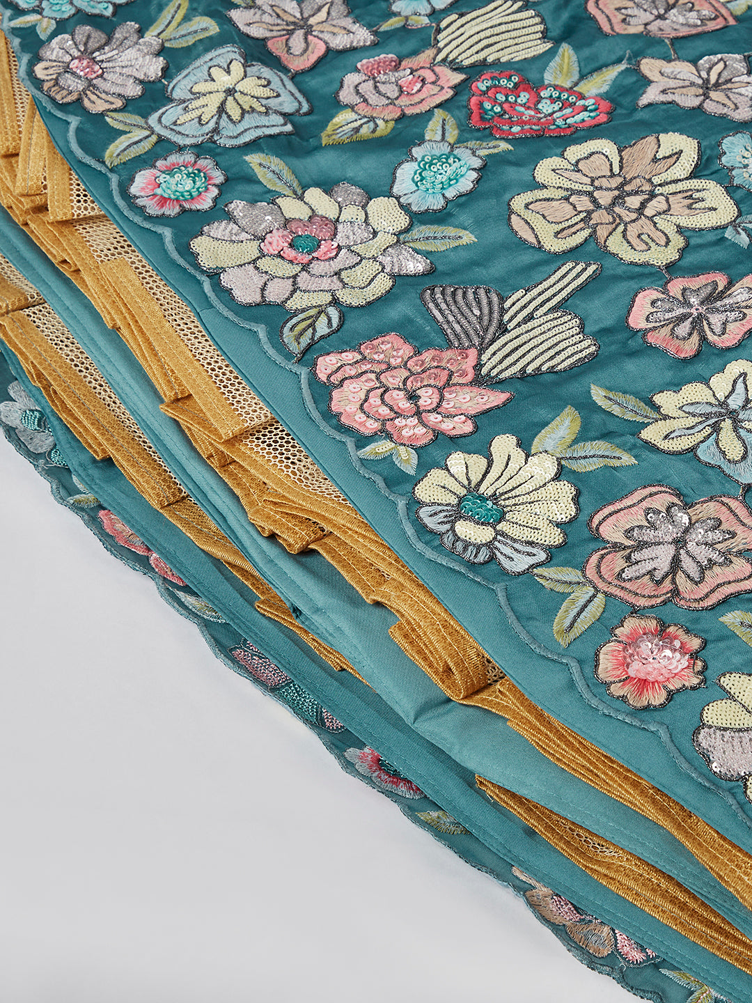 House of Panchhi Turquoise Blue Georgette Sequins And Thread Embroidery Lehenga Choli & Dupatta - Distacart