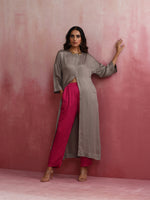 Thumbnail for trueBrowns Grey High Slit Modal Kurta Set