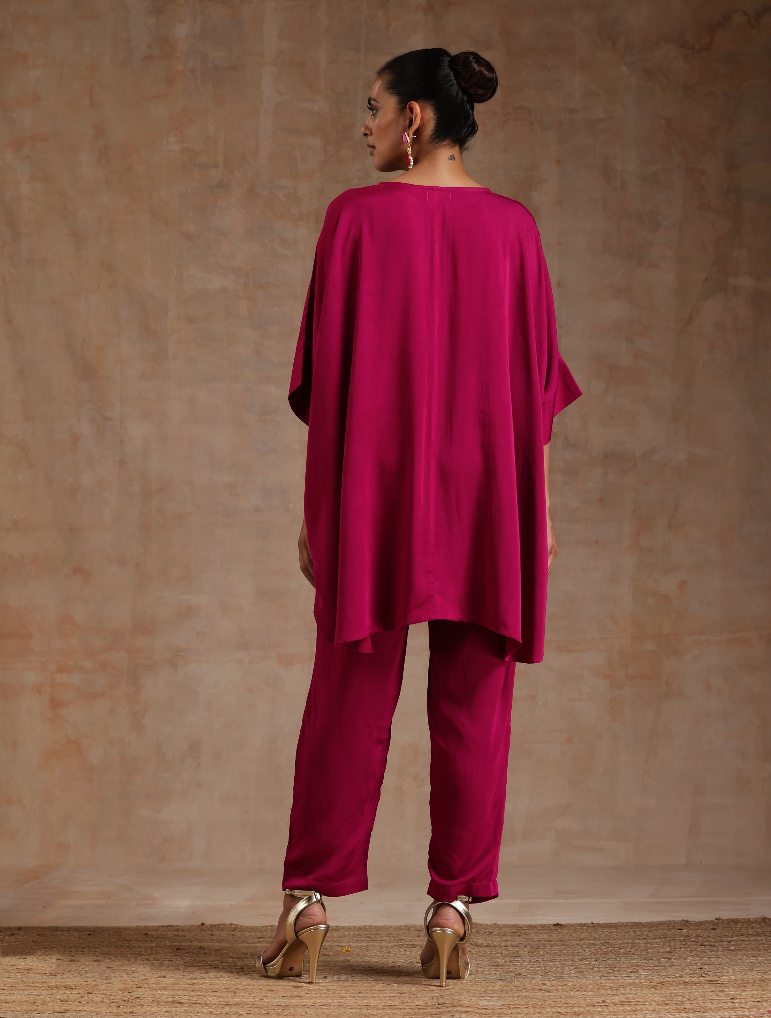 trueBrowns Pink Modal Satin Boxy Fit High-Low Co-Ord Set - Distacart