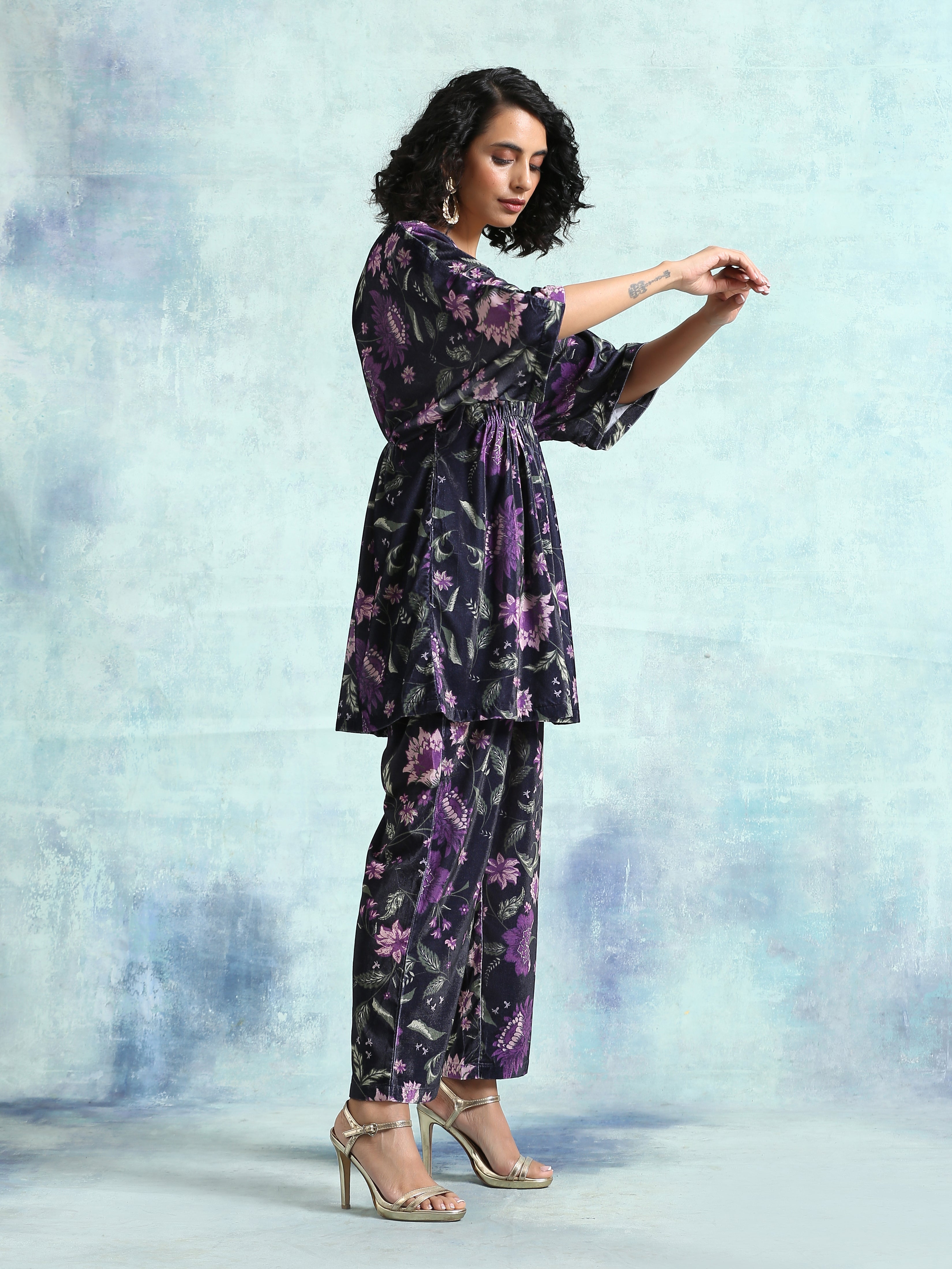 trueBrowns Black Printed Velvet Co-Ord Set - Distacart