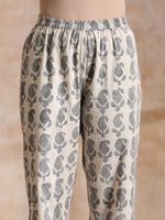 Thumbnail for trueBrowns Grey Dabu Buta Print Cotton V-Square Neck Co-Ord Set - Distacart