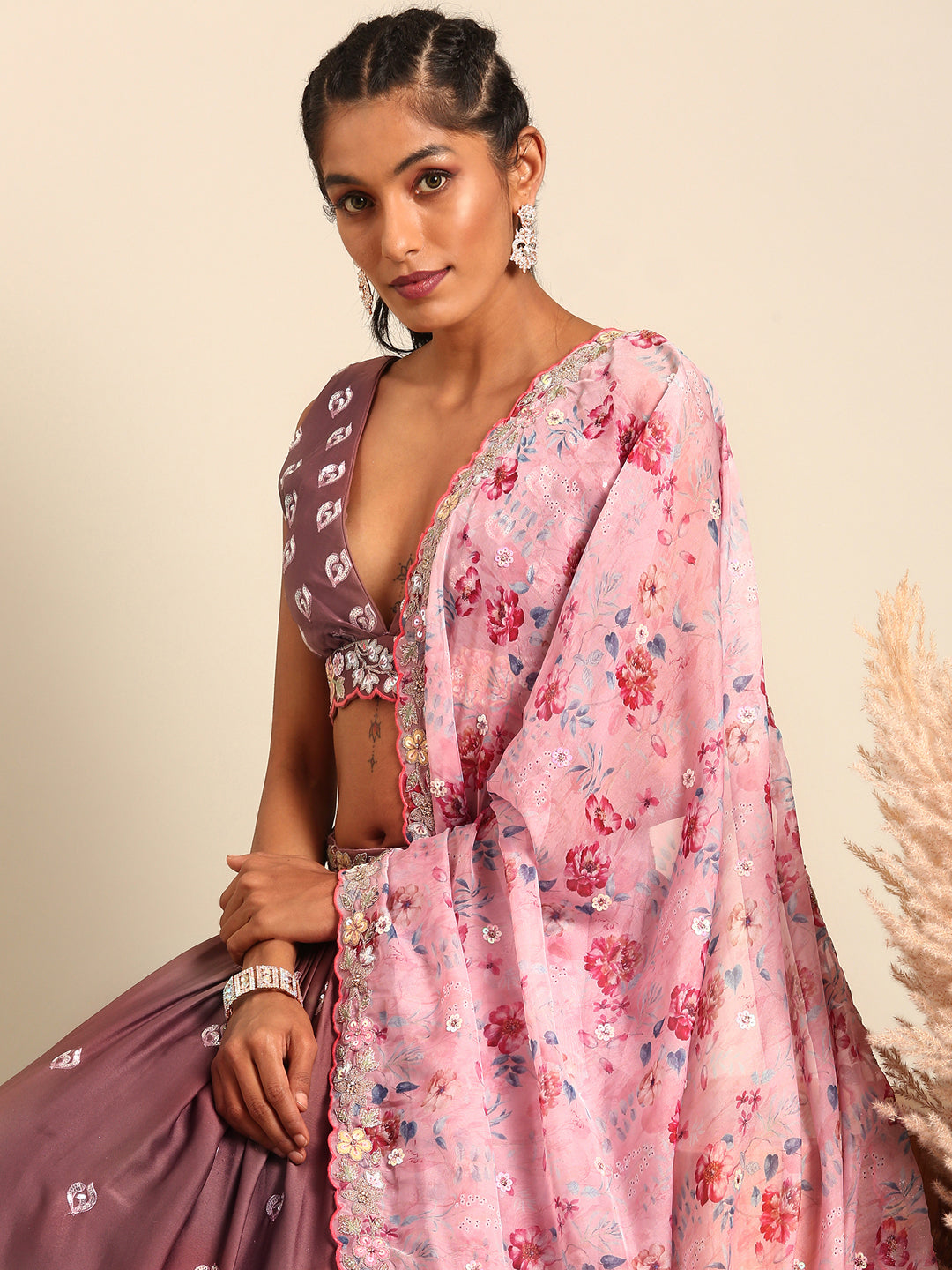 House of Panchhi Rose Gold Chinon Sequins Embroidery Lehenga Choli & Dupatta - Distacart