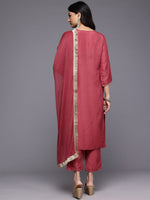 Thumbnail for Varanga Women Maroon Thread And Zari Embroidered Sequins Embellished Kurta Set With Dupatta
