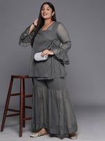 Thumbnail for Ahalyaa Plus Size Ethnic Printed Chiffon Wrap Tunic with Sharara - Distacart