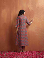 Thumbnail for trueBrowns Rust Ajrak Print Slit Kurta Set - Distacart