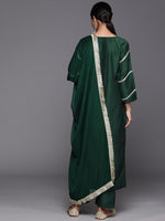 Thumbnail for Varanga Varaanga Green Embroidered Kurta With Tonal Bottom And Tonal Chiffon Dupatta - Distacart