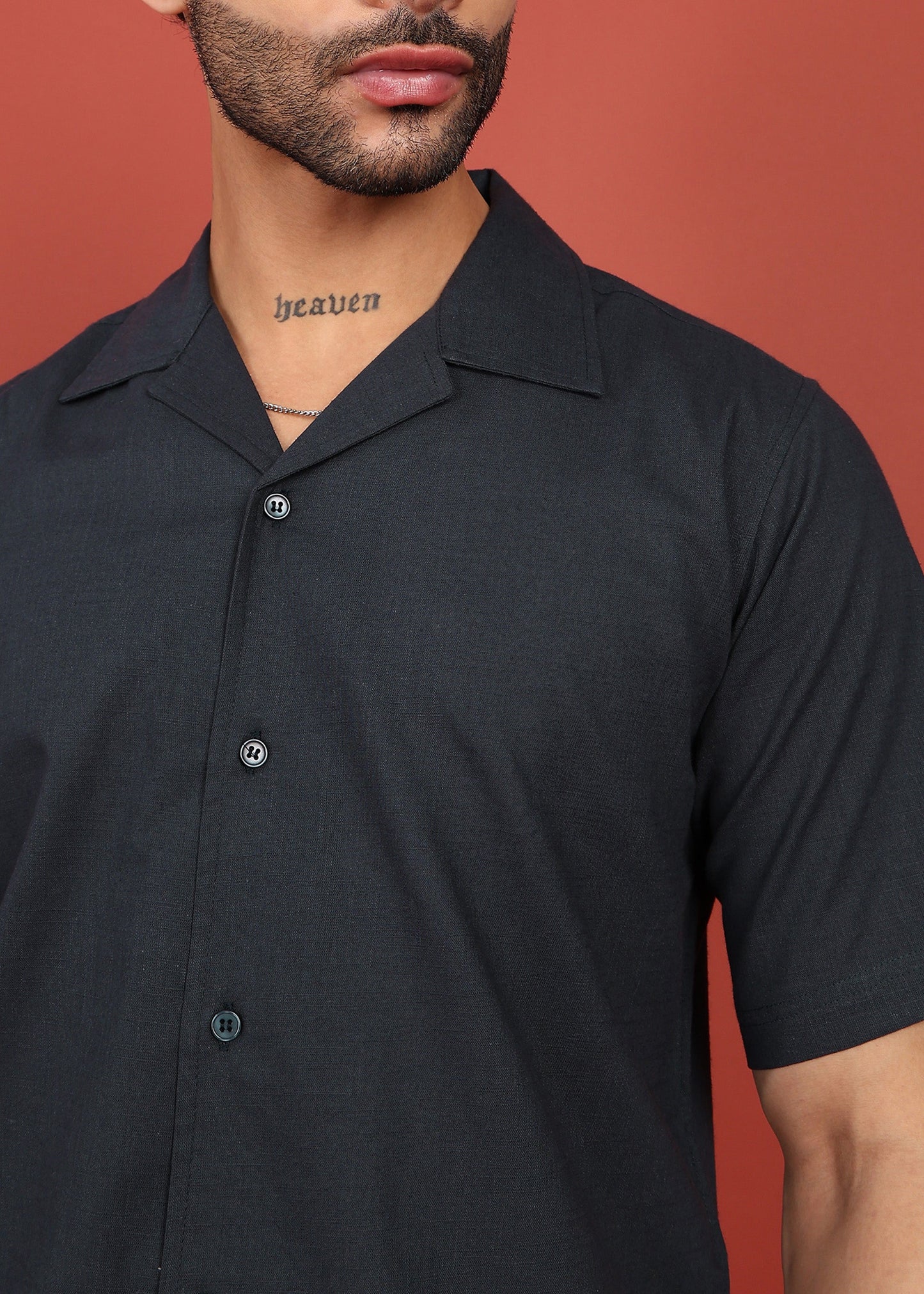 Fabmade Midnight Black Cuban Collar Shirt - Distacart
