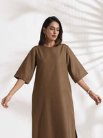 Thumbnail for trueBrowns Brown Slub Dress