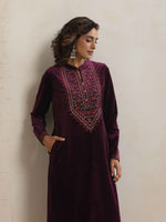 Thumbnail for trueBrowns Purple Velvet Floral Embroidered Kurta Pant Dupatta Set