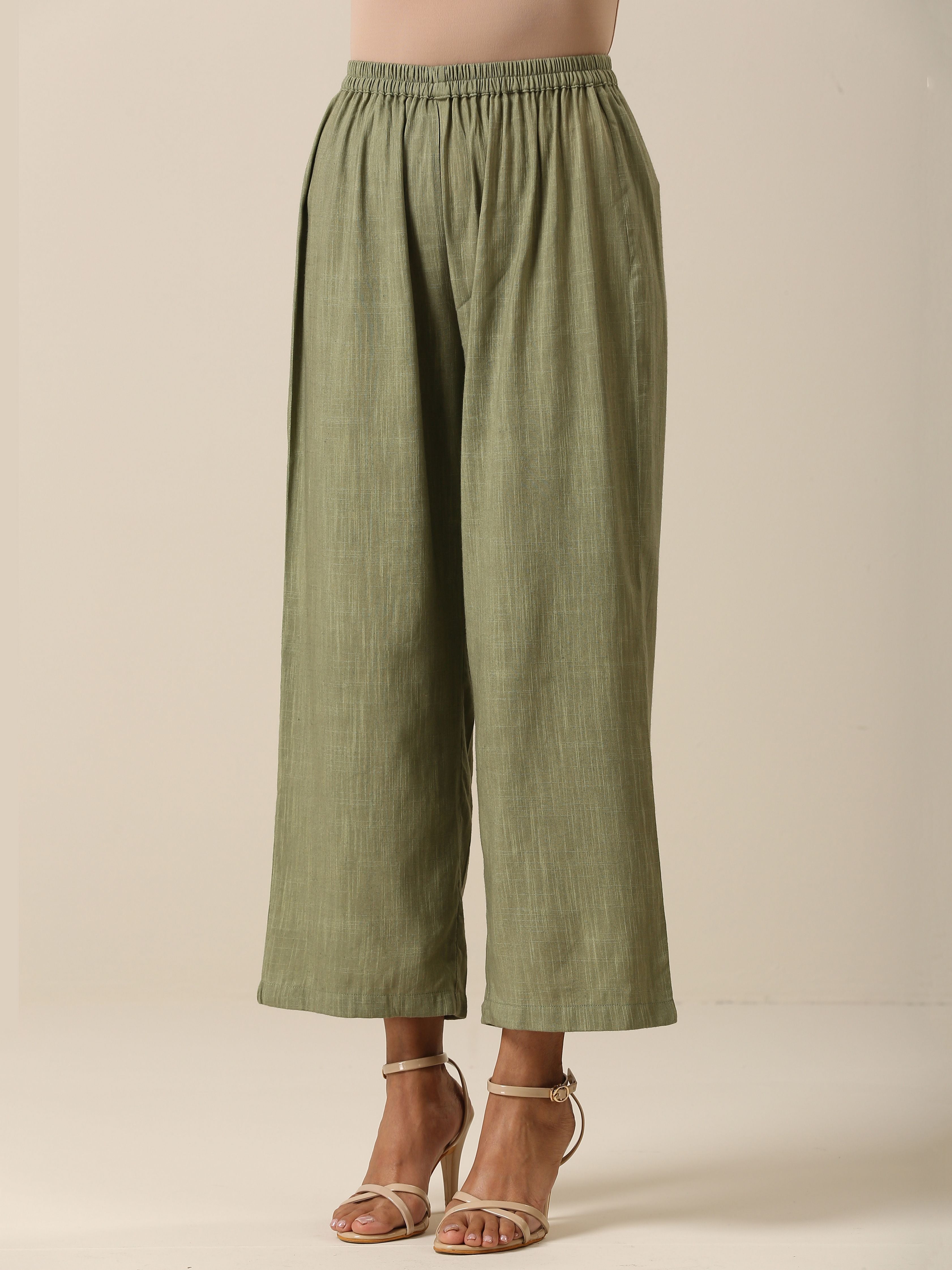 trueBrowns Sage Slub Texture Angrakha Pant Set | Relove