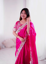 Thumbnail for Lorenvalley Fashion Magenta Jimmy Choo with Embroidery Threads Codding & Sequins Work Saree with Blouse