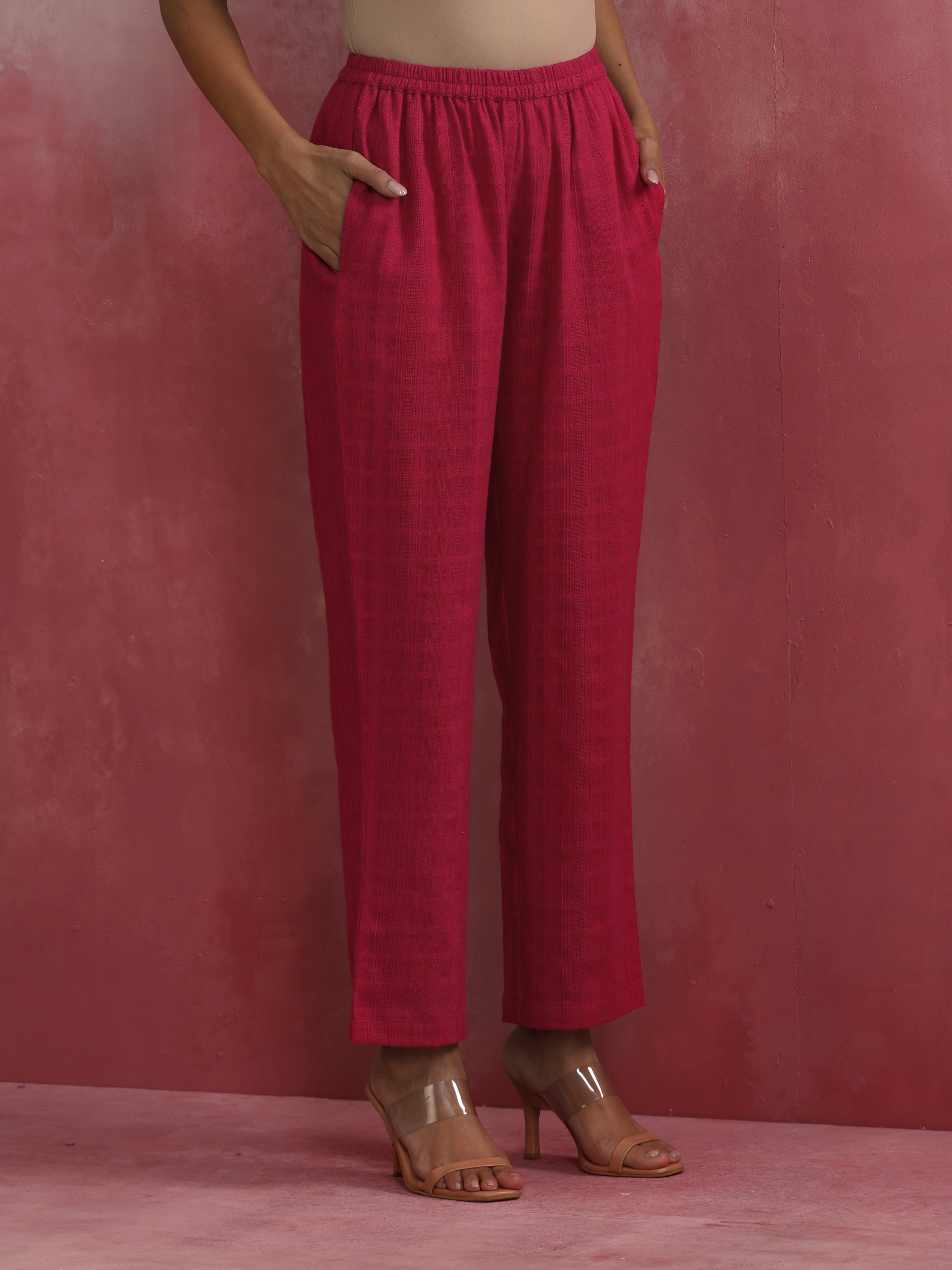 trueBrowns Magenta Cotton Dobby Kurta Set - Distacart