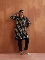 Thumbnail for trueBrowns Black Metallic Straight Kurta Co-ord Set