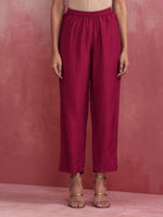 Thumbnail for trueBrowns Pink Viscose Silk Kurta Co-ord Set