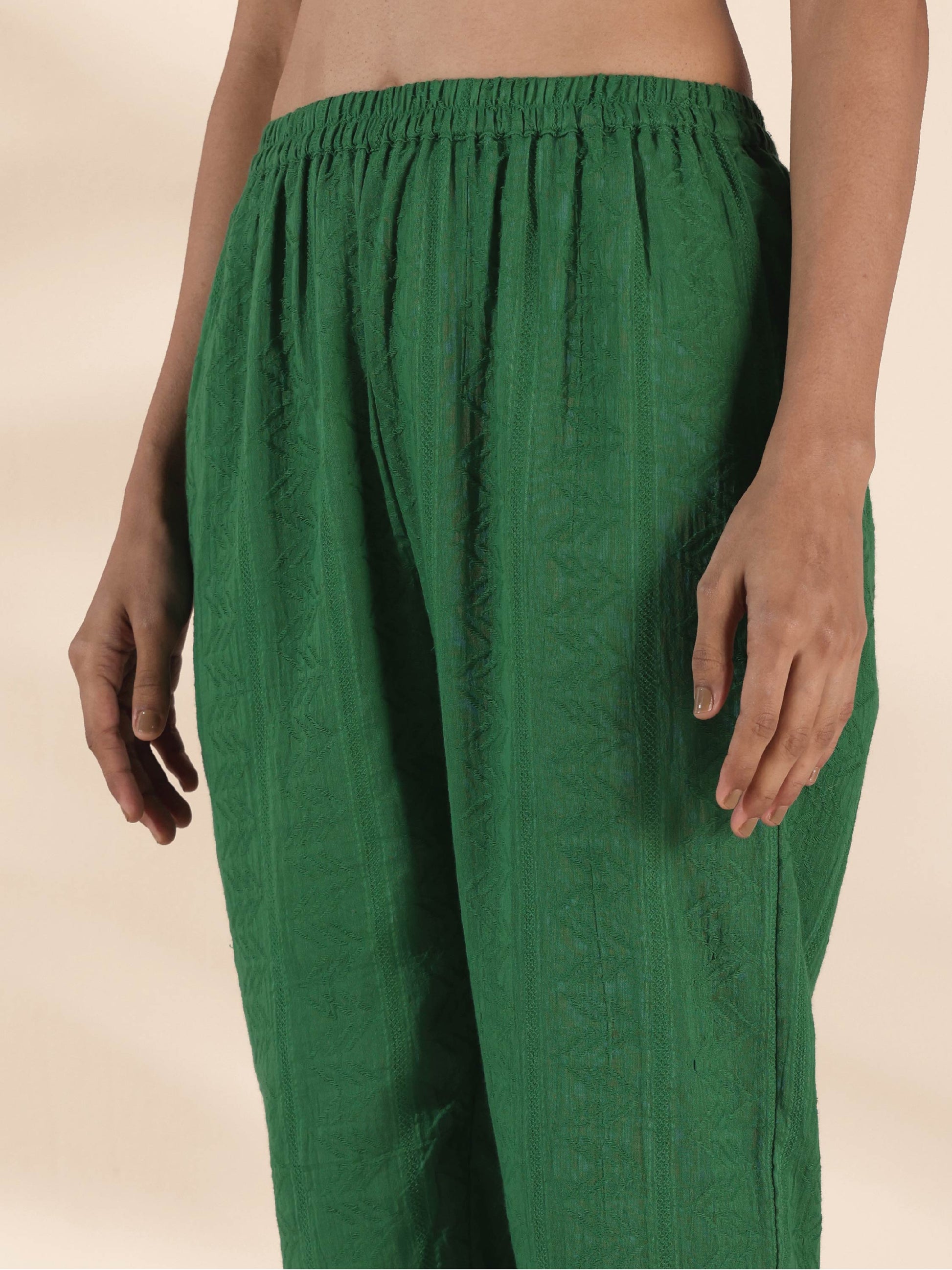 trueBrowns Green Cotton Dobby Kurta Pant Set - Distacart