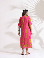 Thumbnail for trueBrowns Pink Cotton Print pleated Dress