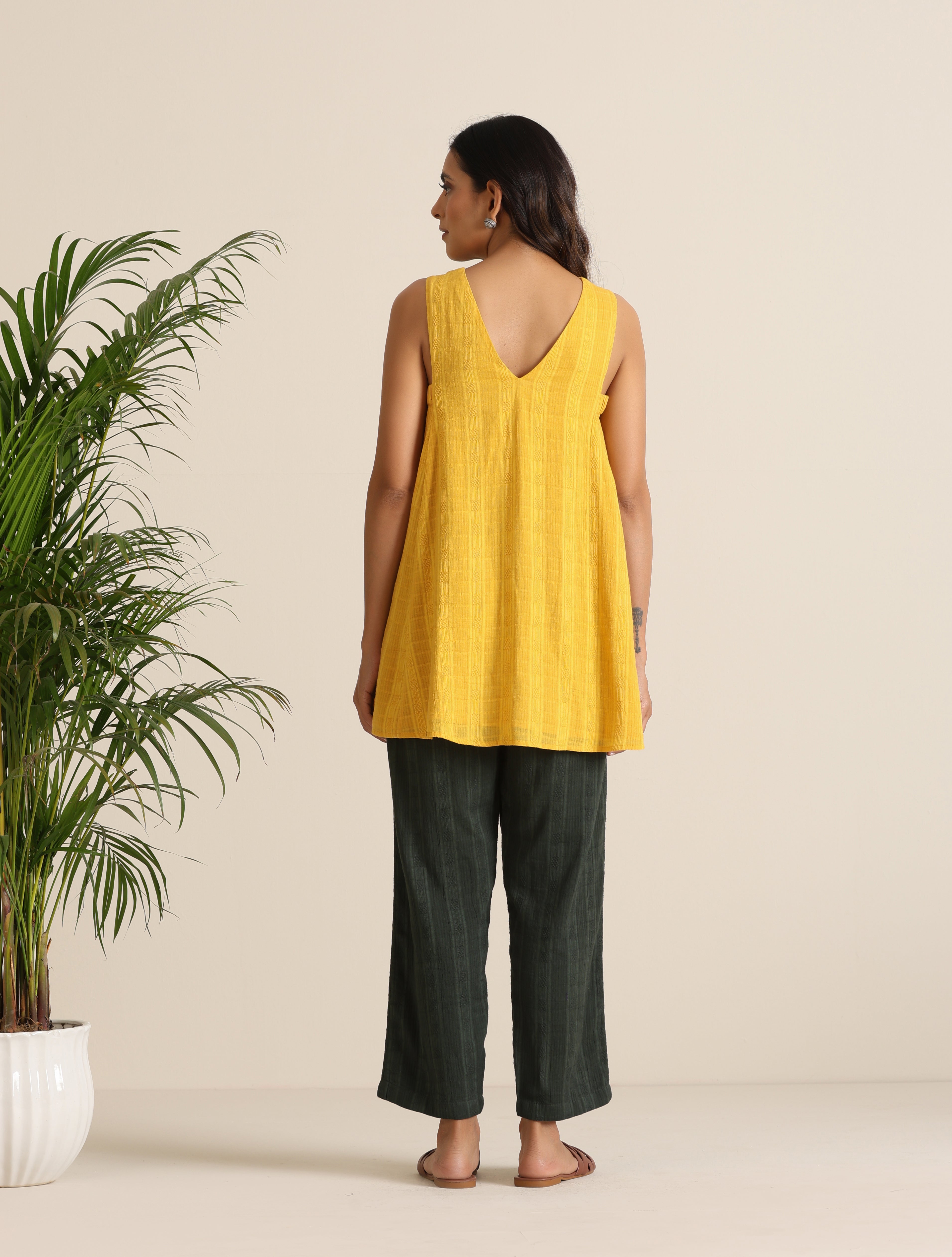 trueBrowns Mustard Cotton Dobby Sleeveless Co-ord Set