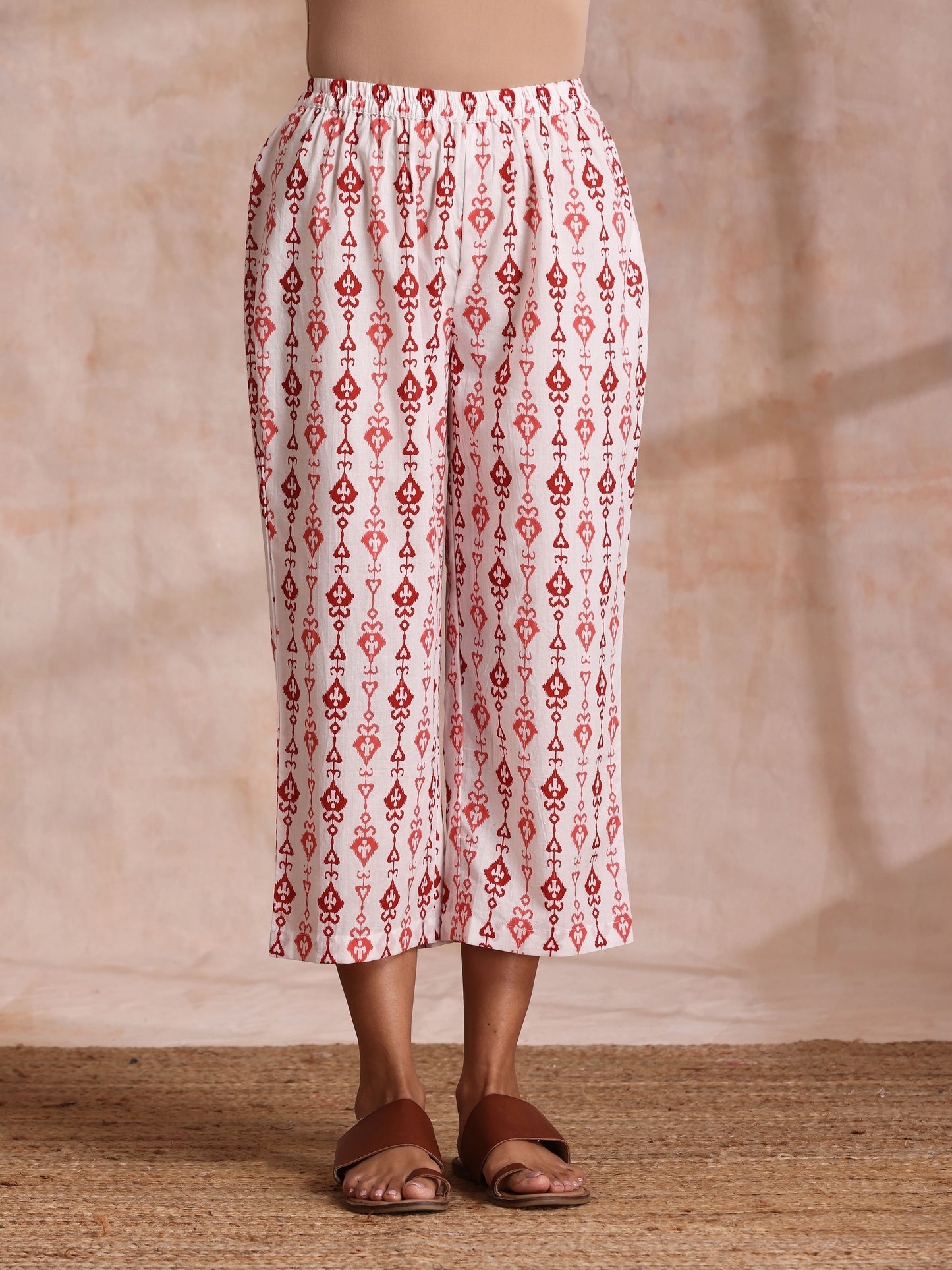 trueBrowns Red On Red Ikat Print Cotton Kurta Pant Set - Distacart