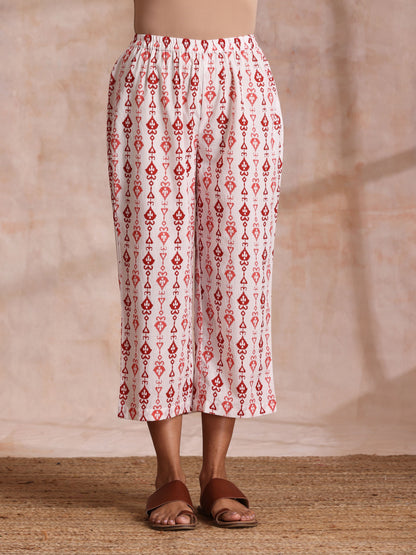 trueBrowns Red On Red Ikat Print Cotton Kurta Pant Set - Distacart