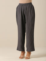 Thumbnail for trueBrowns Slate Grey Slub Texture Overlap Pleat Kurta Pant Set | Relove
