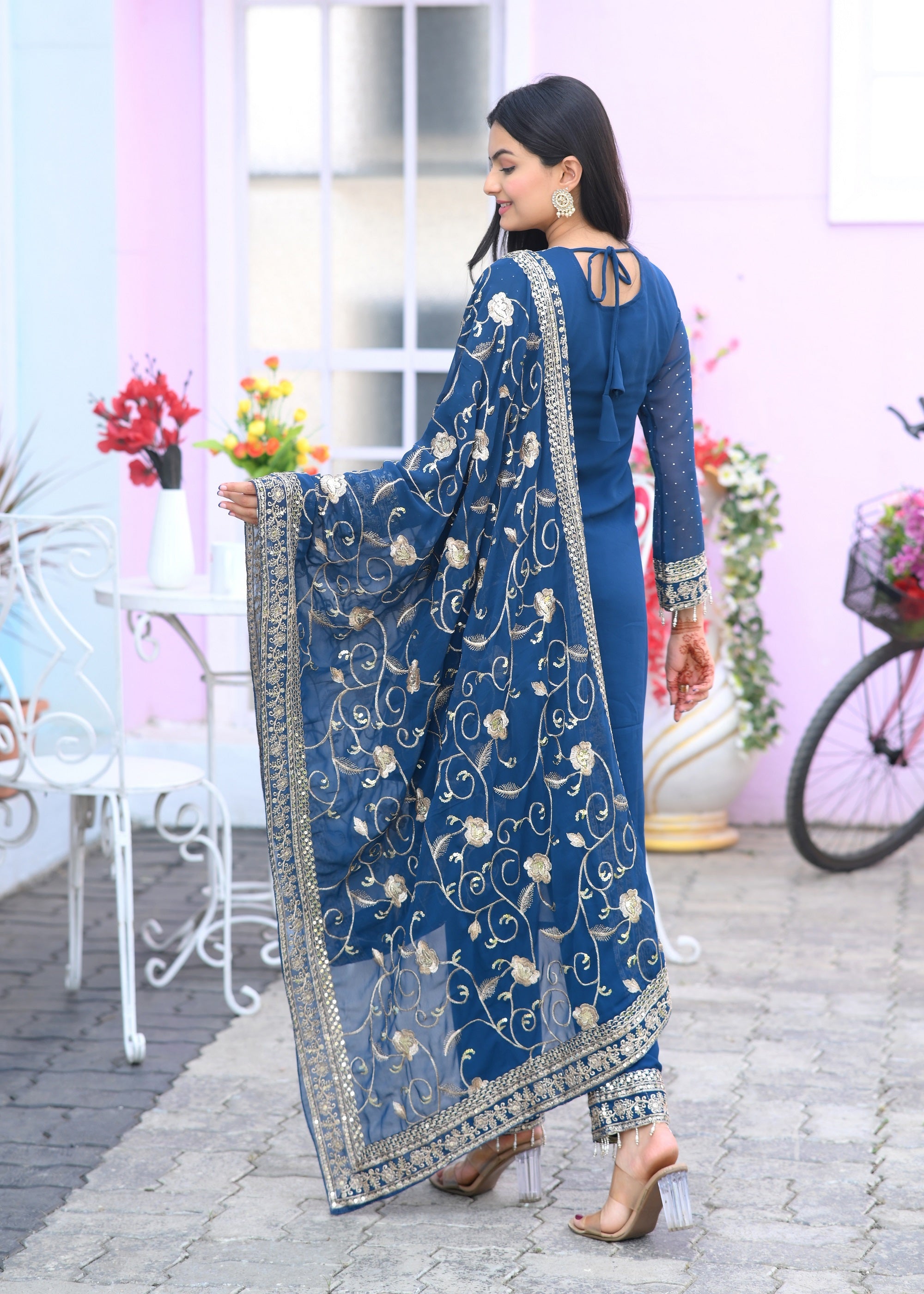 Teeya Creation Blue Color Faux Georgette Silk Heavy Embroidery Work Fully Stitched Salwar Suit - Distacart