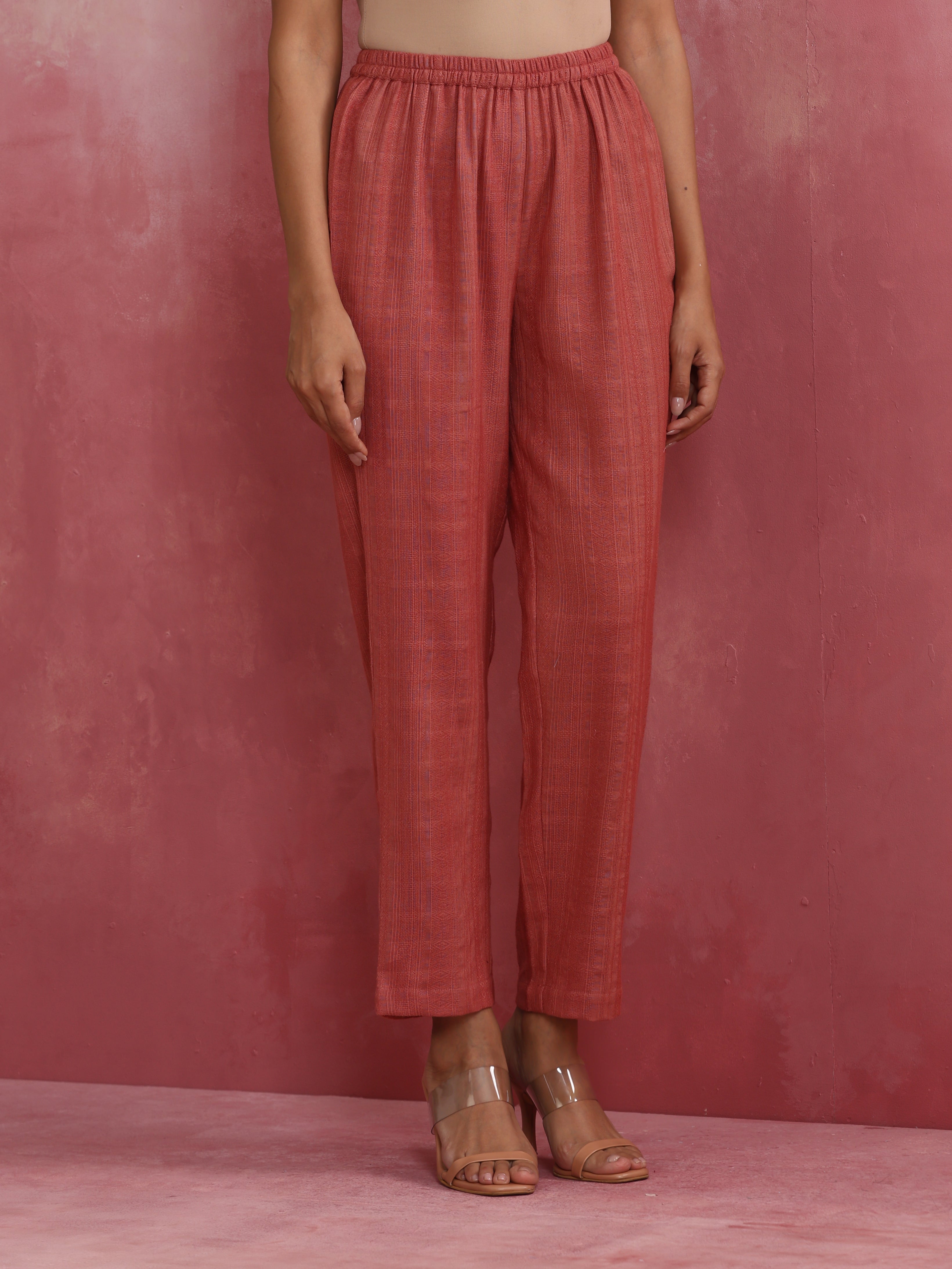 trueBrowns Peach Cotton Dobby Kurta Set - Distacart