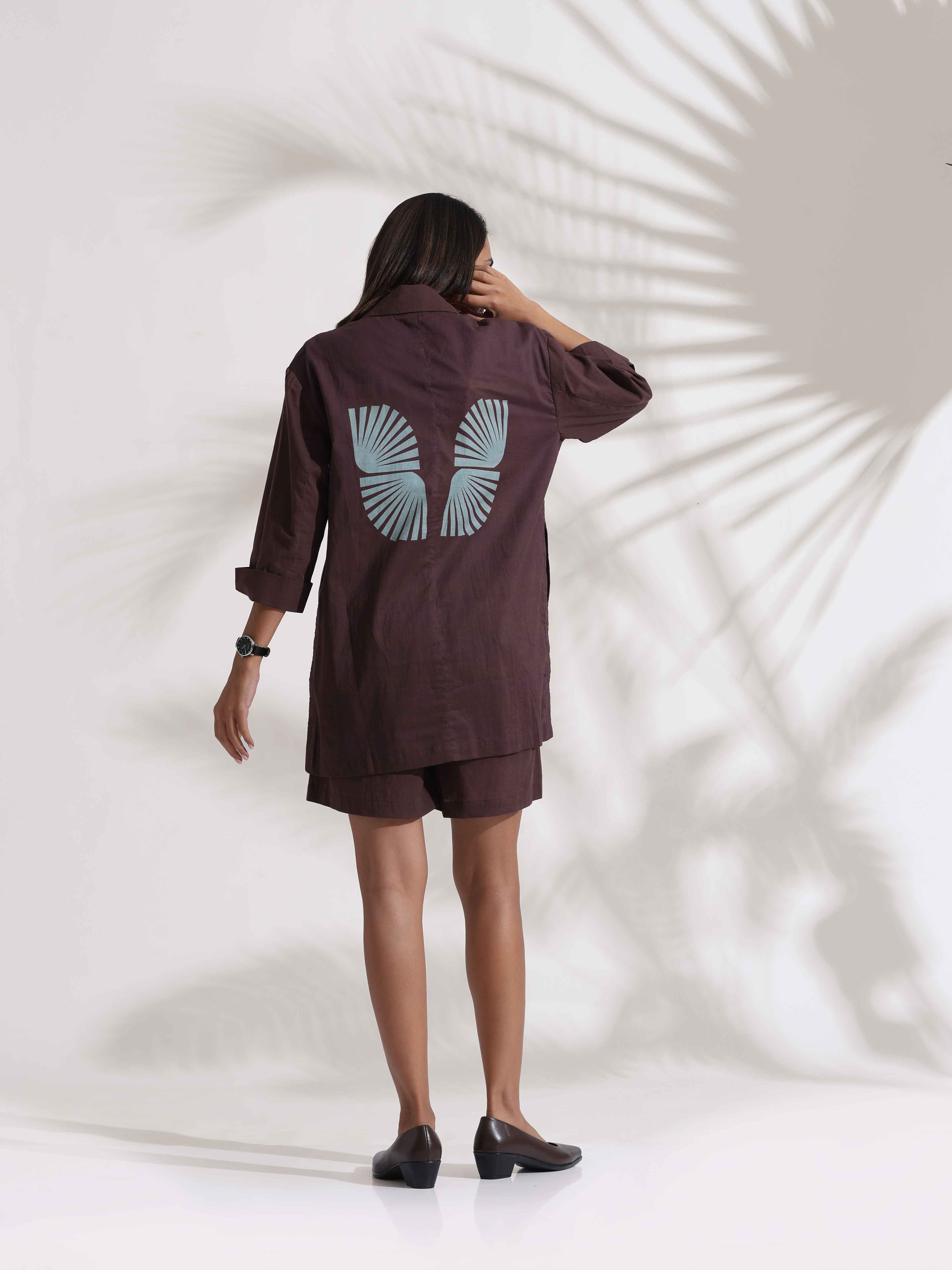 trueBrowns Cola Cotton Print Jacket & Short Co-ord Set