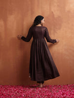Thumbnail for trueBrowns Brown Metallic Flared Anarkali Kurta Set