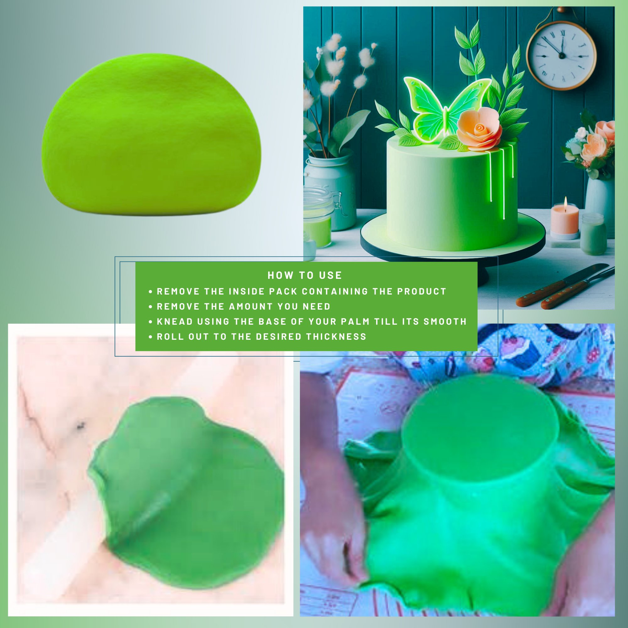 neon green fondant edible sugarpaste 1kg