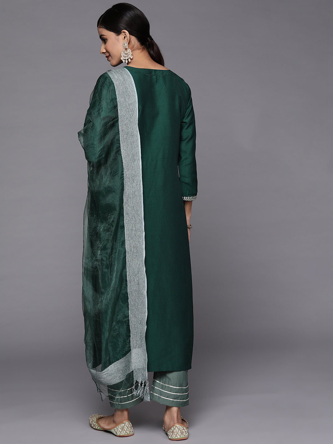 Varanga Green Embroidered Kurta With Contrast Bottom And Dupatta - Distacart