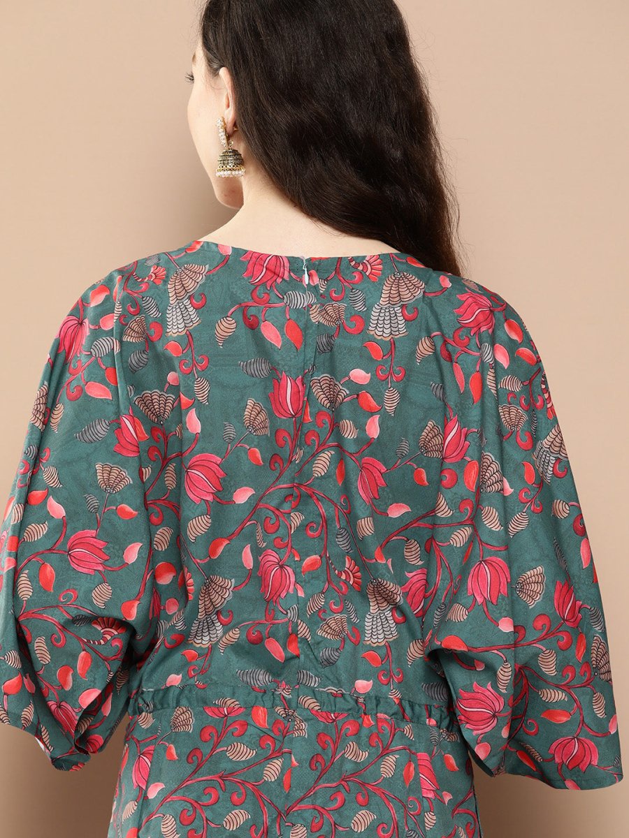 Ahalyaa Printed Basic Jumpsuit with Lace Inserts - Distacart