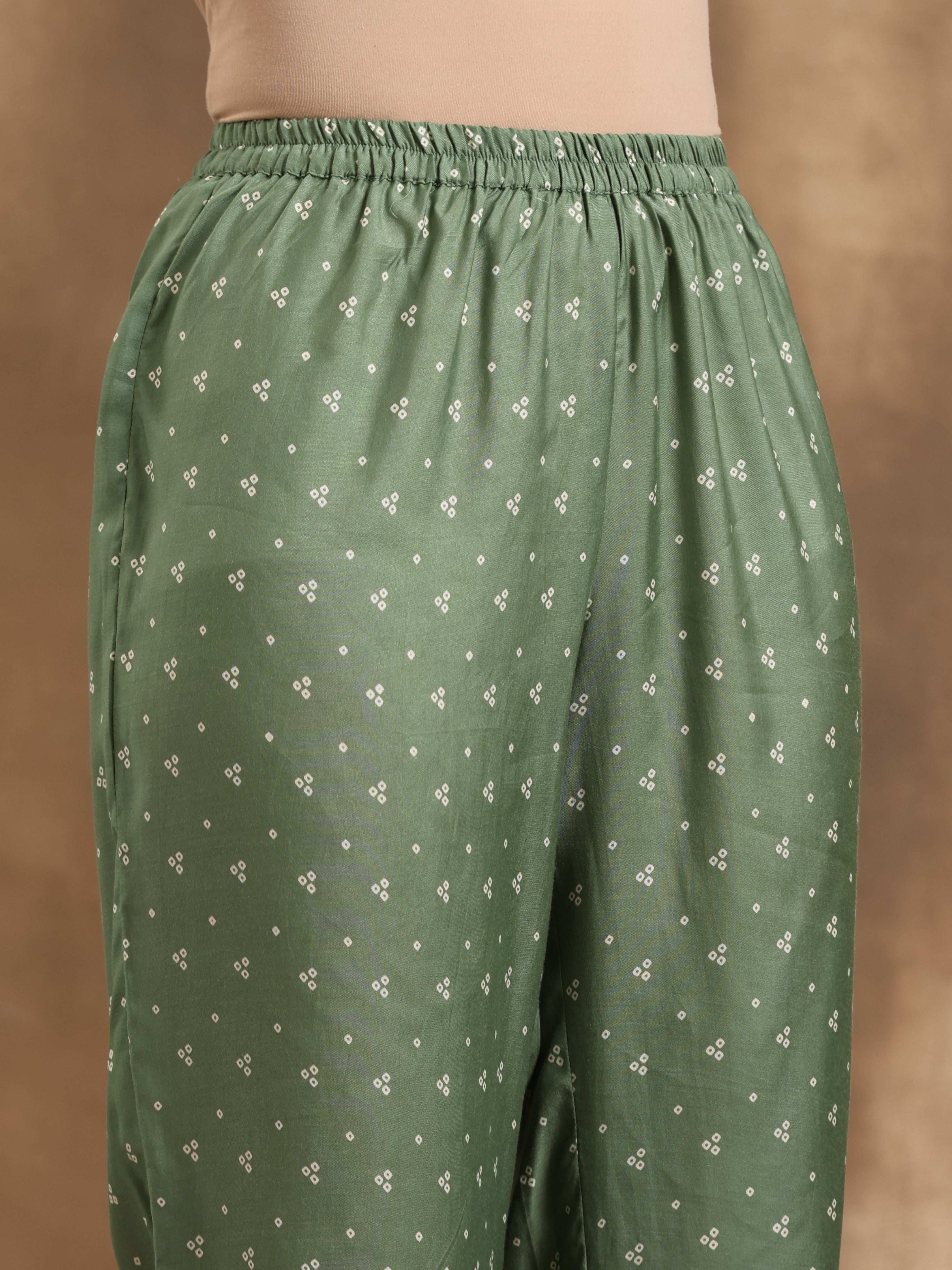 trueBrowns Light Green Bandhani Printed Silk Kurta Pant Set - Distacart