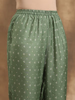 Thumbnail for trueBrowns Light Green Bandhani Printed Silk Kurta Pant Set - Distacart